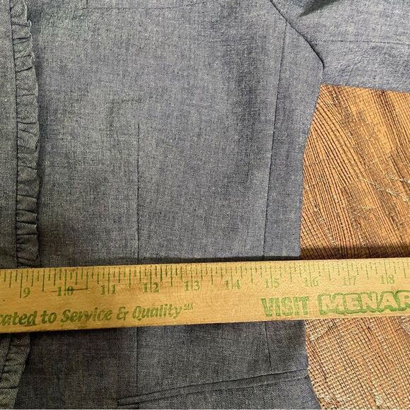 J. Crew Regent Blazer Jacket Chambray Denim Ruffles Academia Career Office Sz 0 - Picture 13 of 15